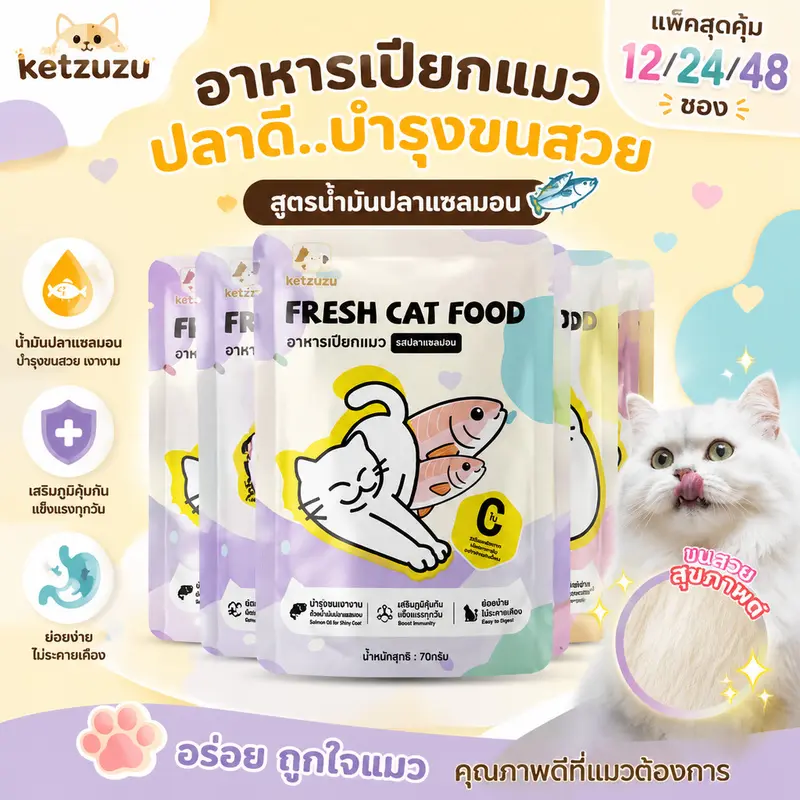 [12/24/48 ซอง] อาหารเปียกแมว สุขภาพดี รสไก่…