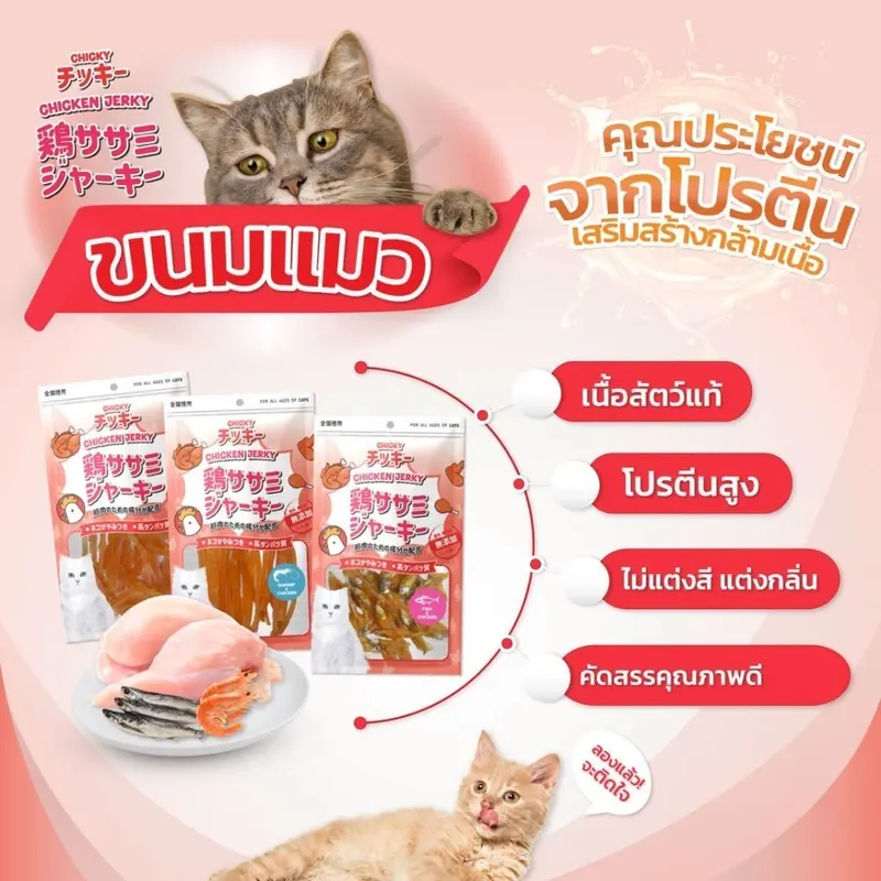 Chicky Chicken Jerky ขนมแมว โปรตีนสูง ขนาด 30-45 กรัม - ภาพที่ 3