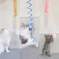 อุปกรณ์สัตว์เลี้ยง Self-Happy ดูดถ้วยฤดูใบไม้ผลิกระต่ายขนสัตว์ Ball Teasing Cat Stick Retractable แขวน Swing ของเล่นแมว